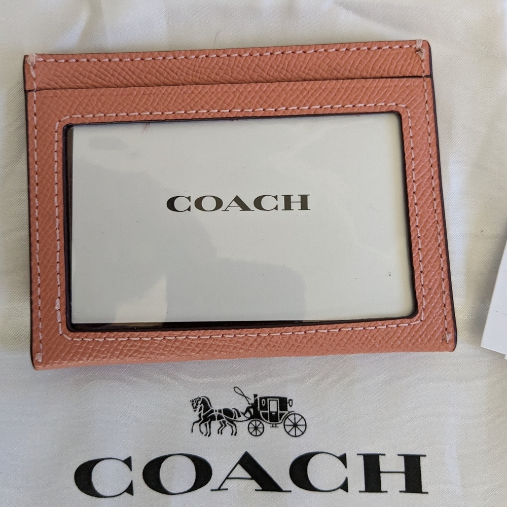 Coach Light Coral / Gold CrossGrain Leather Slim Id Case New with Tags ❤ - Picture 3 of 4